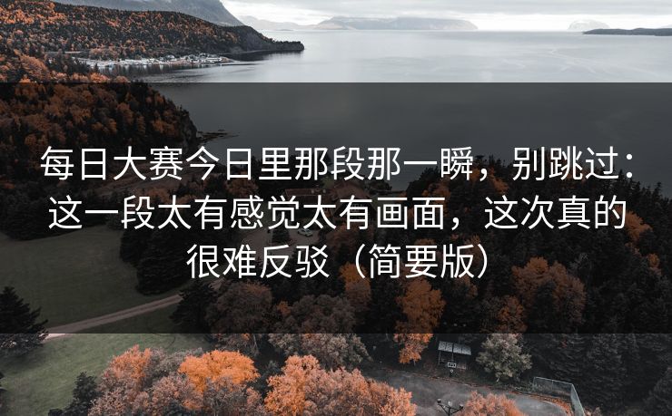 每日大赛今日里那段那一瞬，别跳过：这一段太有感觉太有画面，这次真的很难反驳（简要版）